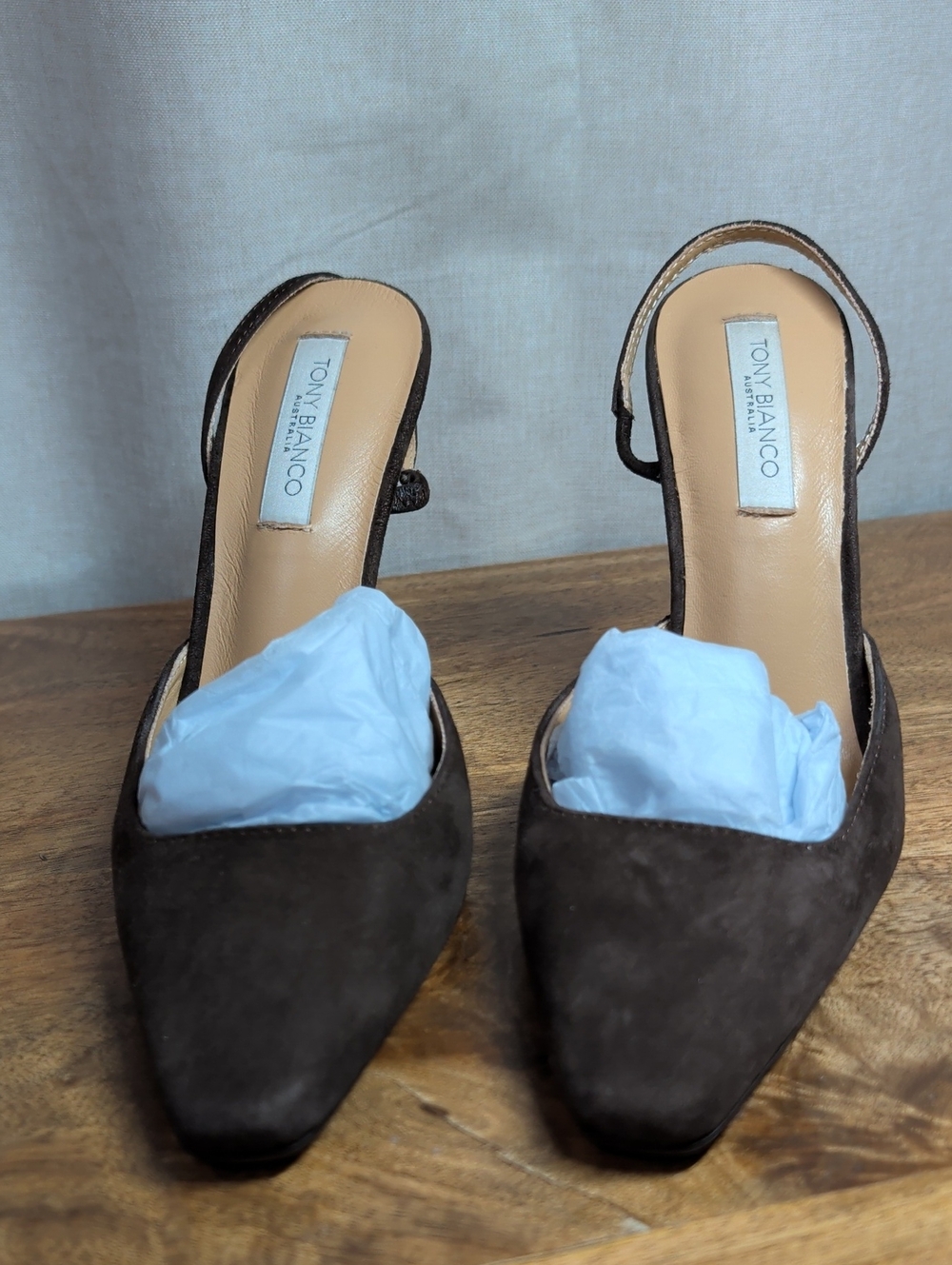 Tony Biiano Dark Brown Suede Pointed Slingback Heels